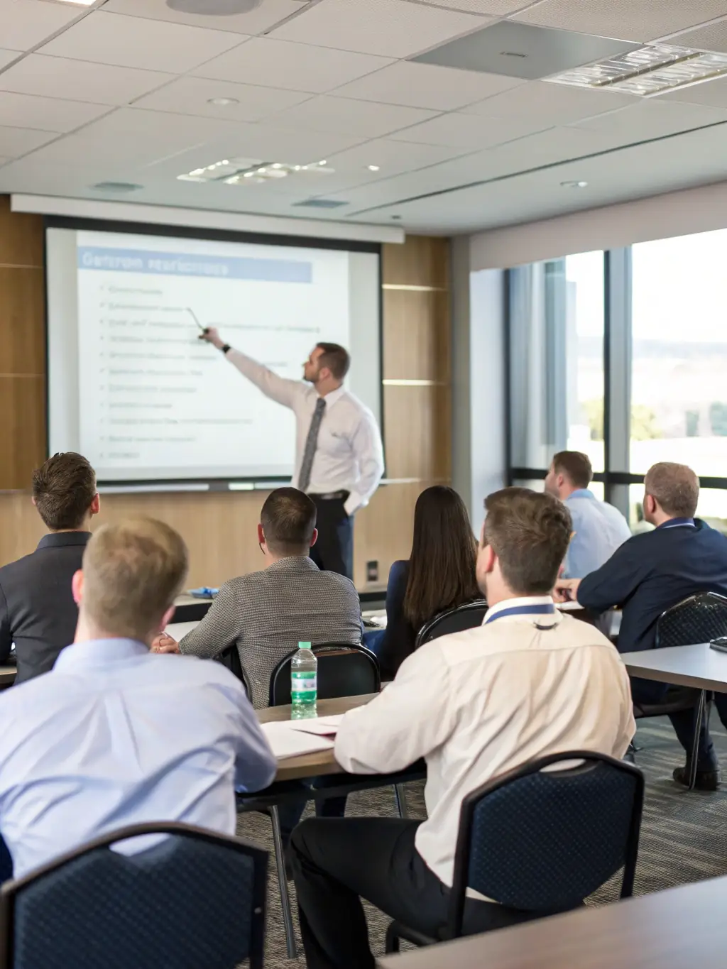A business coach leading a workshop on effective communication and leadership skills, with participants actively engaged in group exercises and discussions.